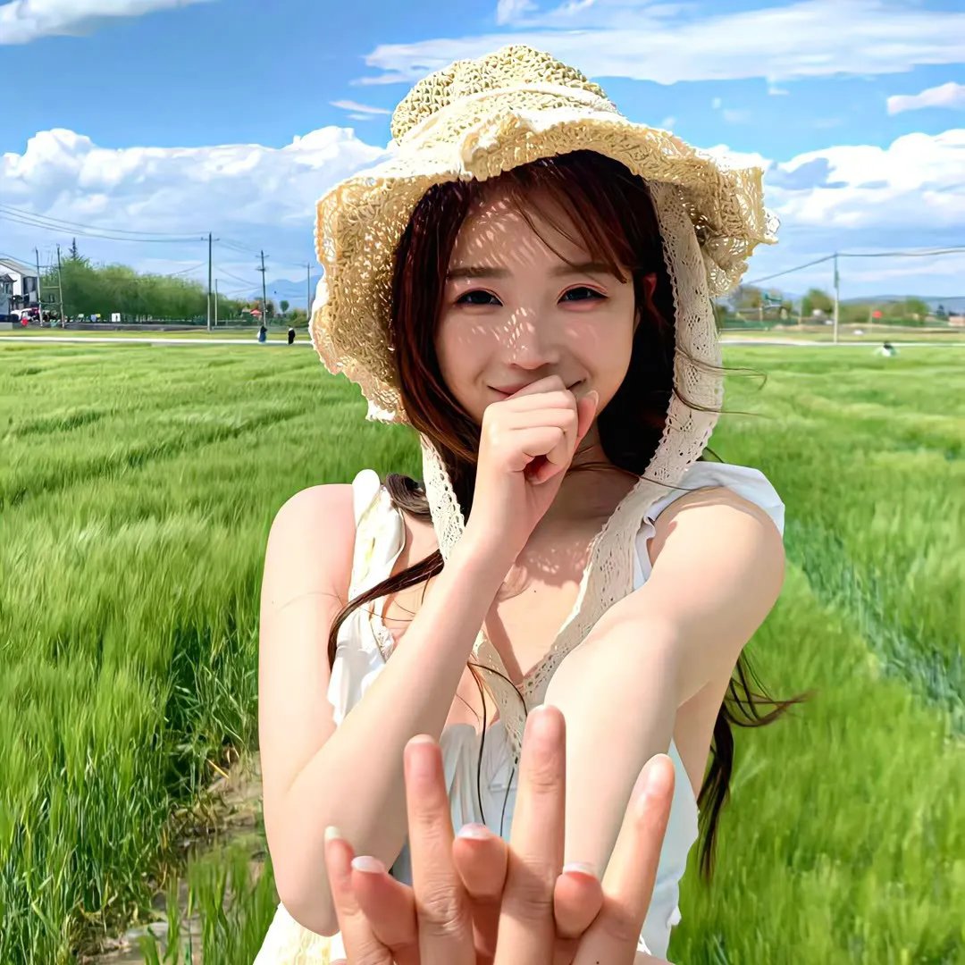 与一位女士合影